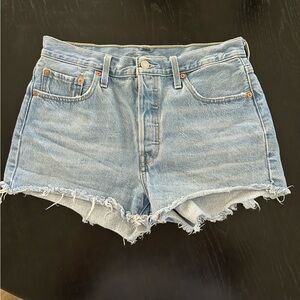 Levi's Light Blue Frayed Jean Shorts